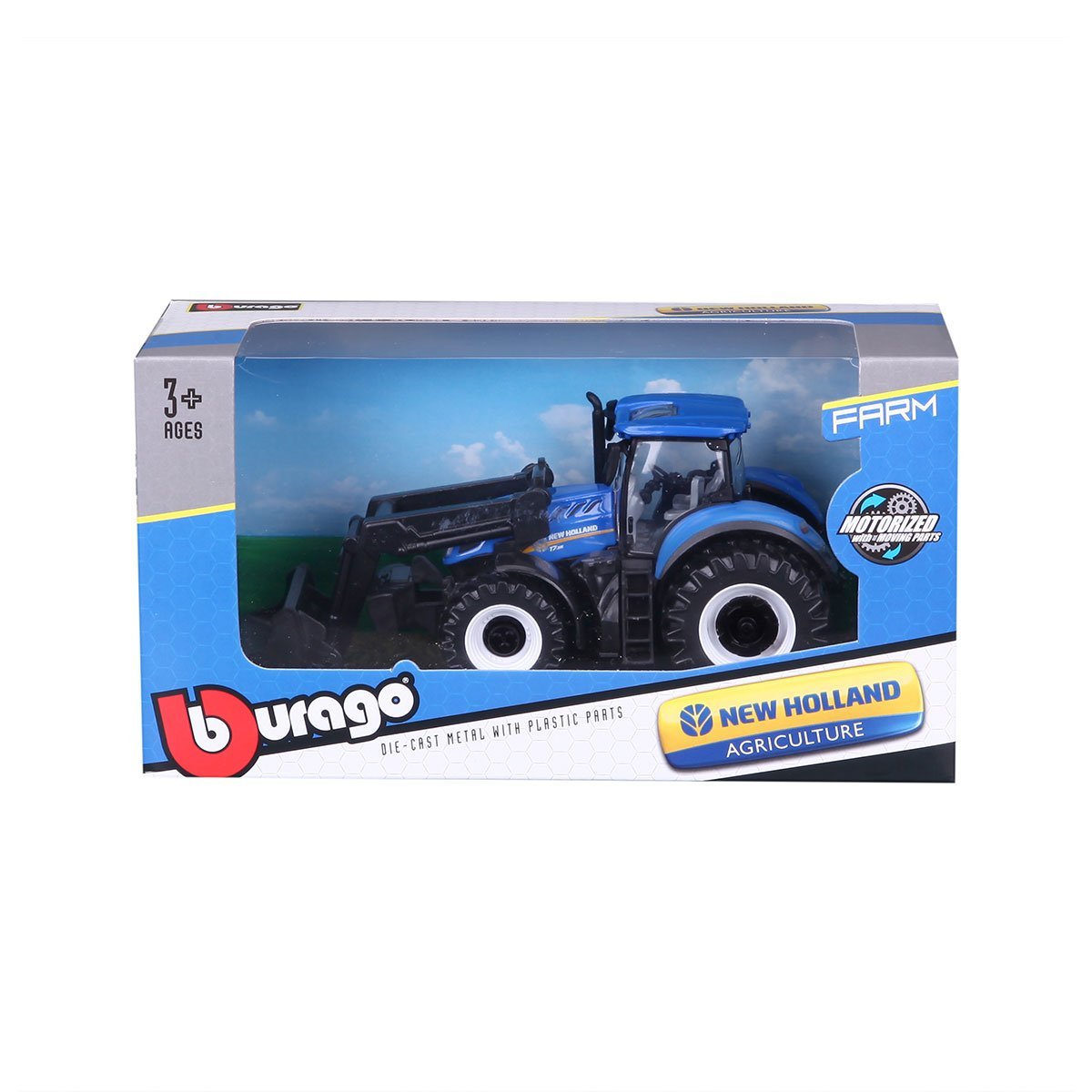 Model New Holland t7.315 Ciągnik z ładowaczem czołowym 1:32 Seria Farm Bburago 18-31632 Niebieski - obrazek 2