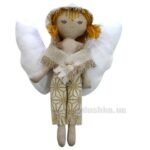 Dekoracyjna ręcznie robiona lalka Prowansalski Aniołek chłopiec złoty
