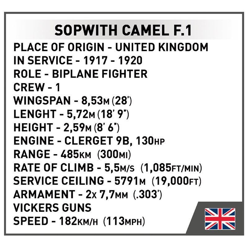 Constructor World War I Airplane Sopwich Camel F1 176 części Cobi COBI-2987 - obrazek 2