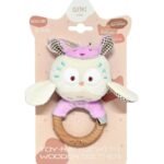 Zabawka - grzechotka z drewnianą sową gryzoniem Mia, ELFIKI